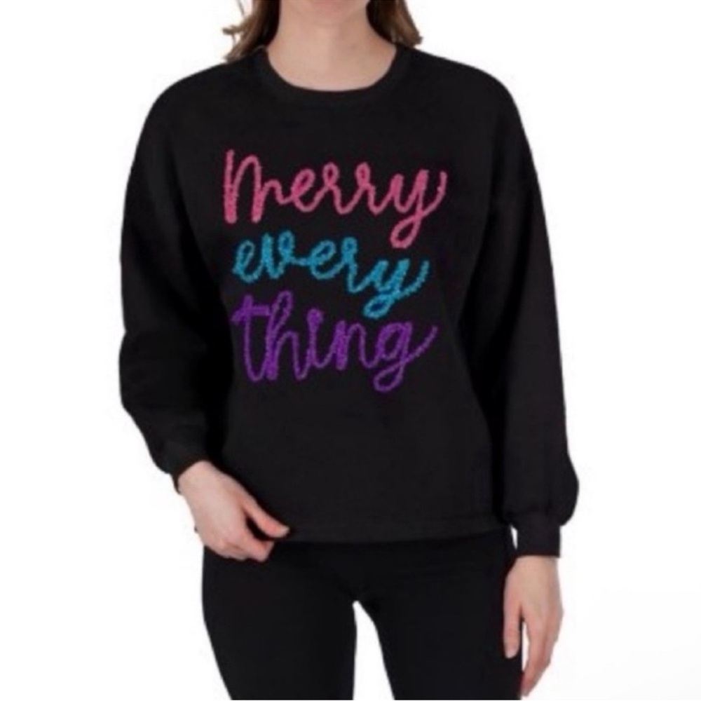 New! Merry Every Thing Black Sparkle Sweatshirt By State Of Mine, Large